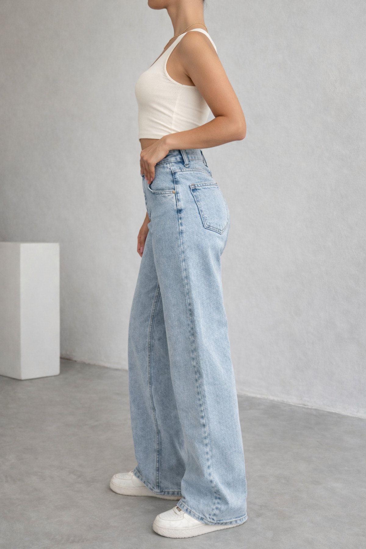 Lighter Jeans  Kadın Açık Mavi Yüksek Bel Likralı Bol Paça Wide Leg Mom Fit Jean Pantolon - Görsel 2