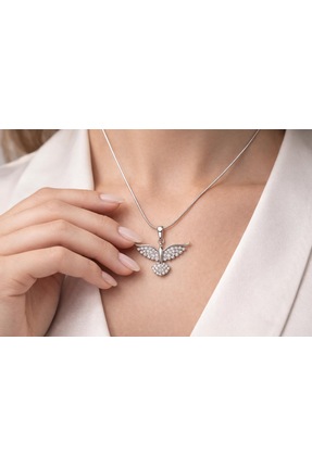 ZALU Zirkon Taşlı Melek Kanadı Kolye – İnce Zincirli Zarif Kadın Kolye Sevgil...