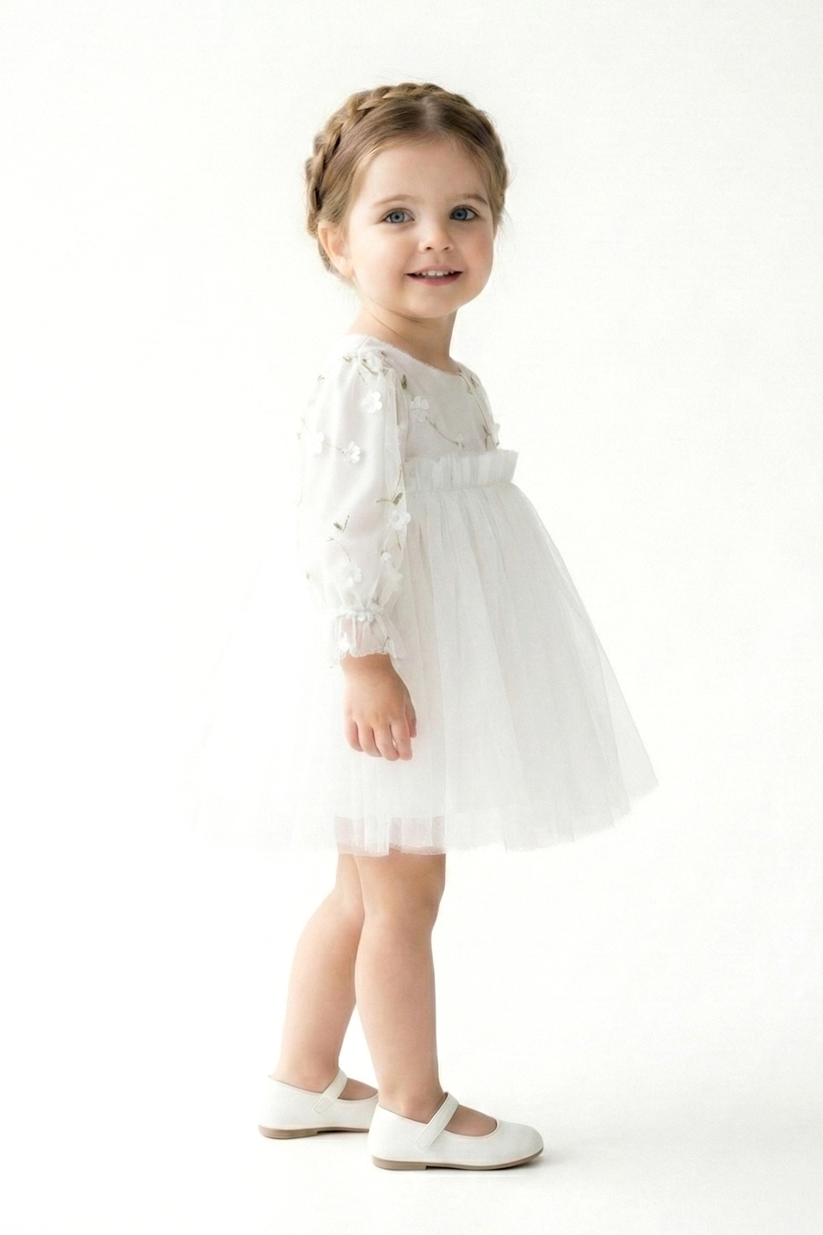 Baby Animals Kız Bebek Elbise Kız Çocuk Elbise Çiçekli Doğum Günü Parti Düğün Özel Gün Uzun Kol Tüllü Tütü Astarl fotoğrafı 4 (önizleme)