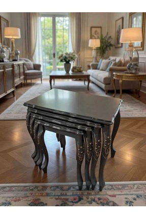 Zigon Klasik Lake Sehpa Takımı | Oymalı Ayaklı Şık Yan Sehpa