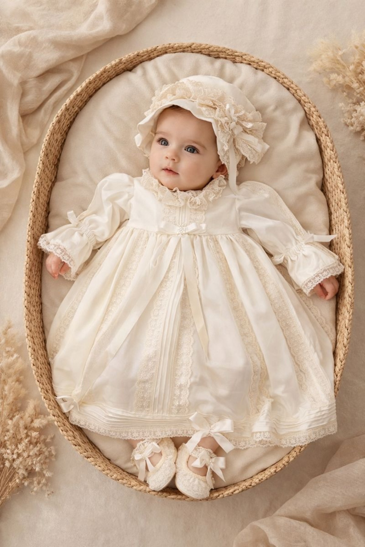 PARK BEBE Kız bebek mevlüt elbisesi özel dikim ipek kumaş 3 parça özel günler için tasarım fotoğrafı 2 (önizleme)