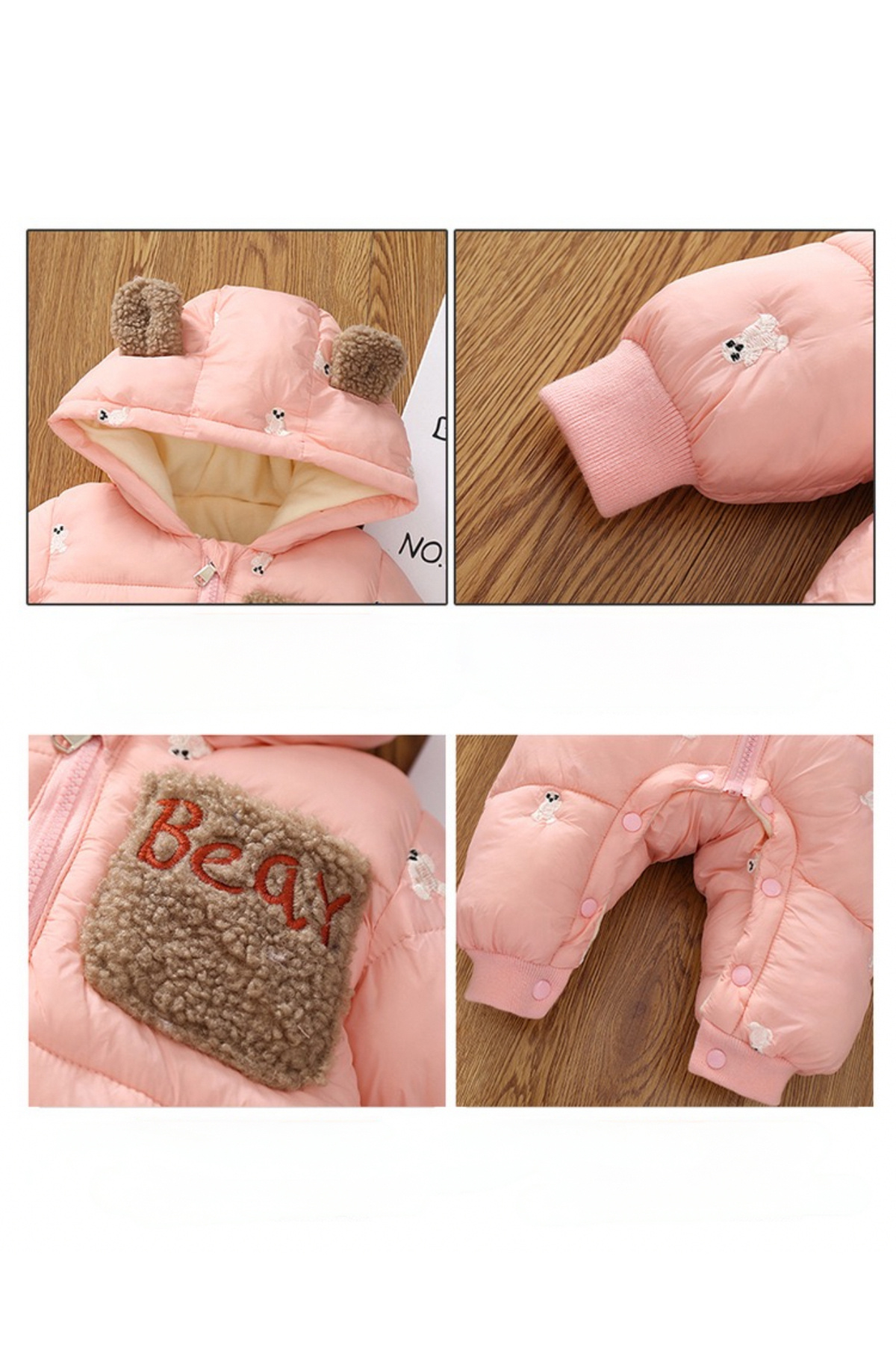 melisam.msg Kız Erkek Bebek Ayı Nakışlı Şişme Tulum Kalın Sevimli Polarlı Astar fotoğrafı 6 (önizleme)