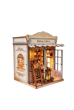 WoodenThings Bakery Book Nook – LED’li Dekoratif Minyatür Maket Kiti, Kendin Yap