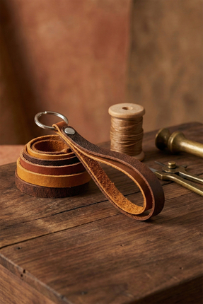 pepuza Hakiki Deri Anahtarlık - Double Slim - Minimalist Çift Renk - Taba-Camel