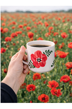 Ekin Concept Kupa Bardak, Seramik Kupa, El Yapımı Seramik Kupa, Gelincik Dese...