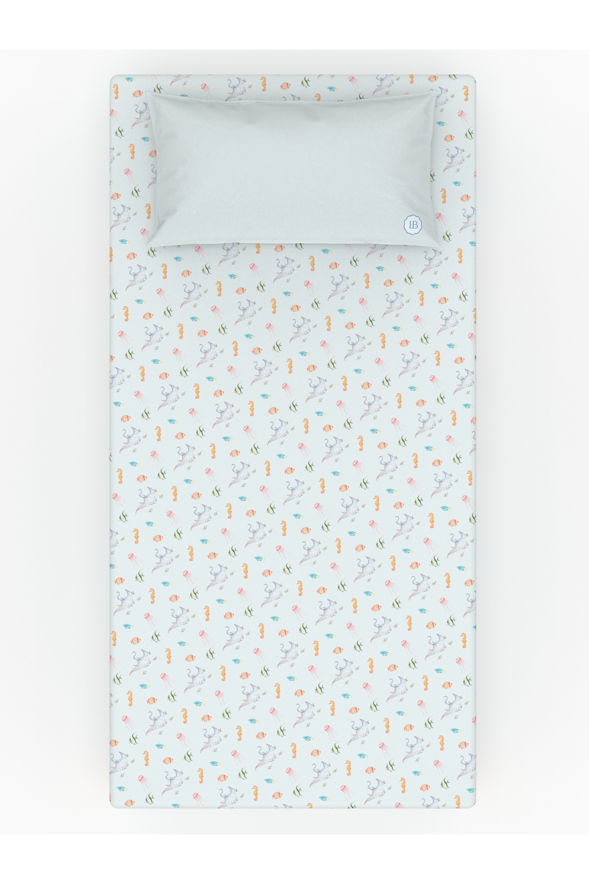 100% Cotton Elastic Baby Bed Sheet Set – Atlantis Collection - Seahorse Pattern