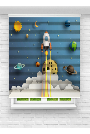 Enzo Home Zebra Stor Perde Uzay Roket Desenli | Astronot & Gezegen Temalı Çoc...