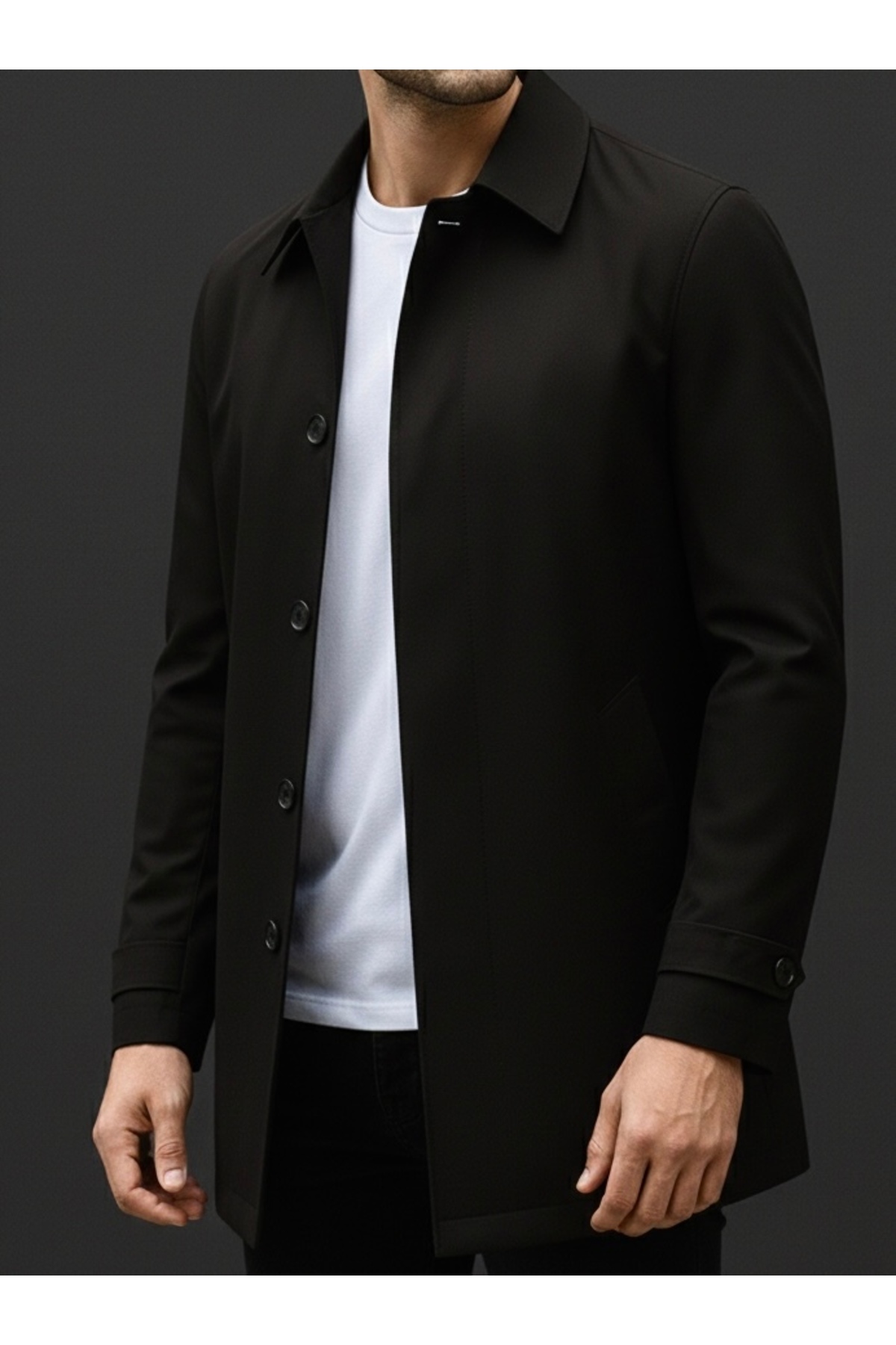 SAVARA Erkek Siyah Regular Fit Trençkot Su Iticili Orta Boy(90CM) görsel 2