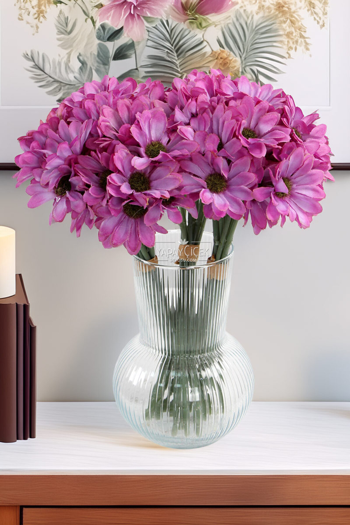 Artificial 9 Branches 36 Flowers Thick May Daisy Bundle 30cm Purple