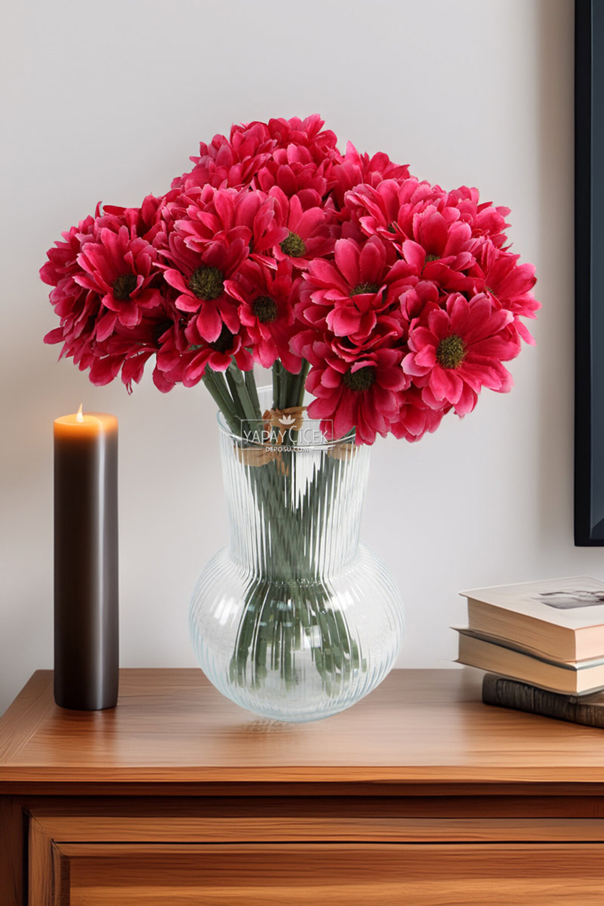 Artificial 9 Branches Dense May Daisy Bundle 30 cm Fuchsia