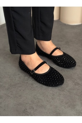ICELAKE Elas Kadın Taş Dokulu Mary Jane Günlük Şık Konforlu Rahat Taban Babet...