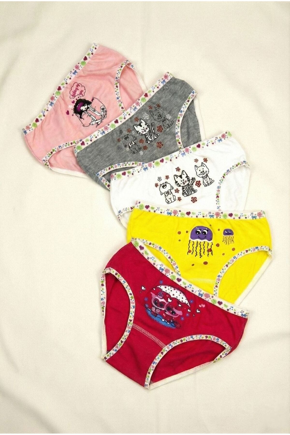 Tutku 5'li Paket Pamuklu Kız Bebek Külot - Karma Renkli Baskılı Yumuşak Bebek İç Giyim Seti fotoğrafı 4 (önizleme)