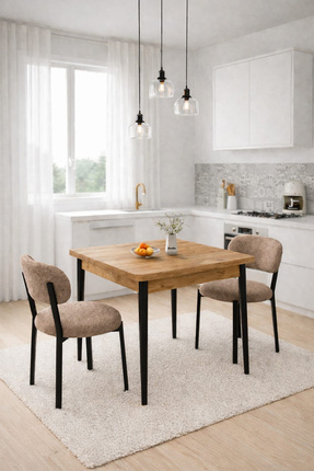 Renlife Ahşap Mutfak Masası Takımı Metal Ayaklı 2 Adet Antrasit Sandalye 70x7...