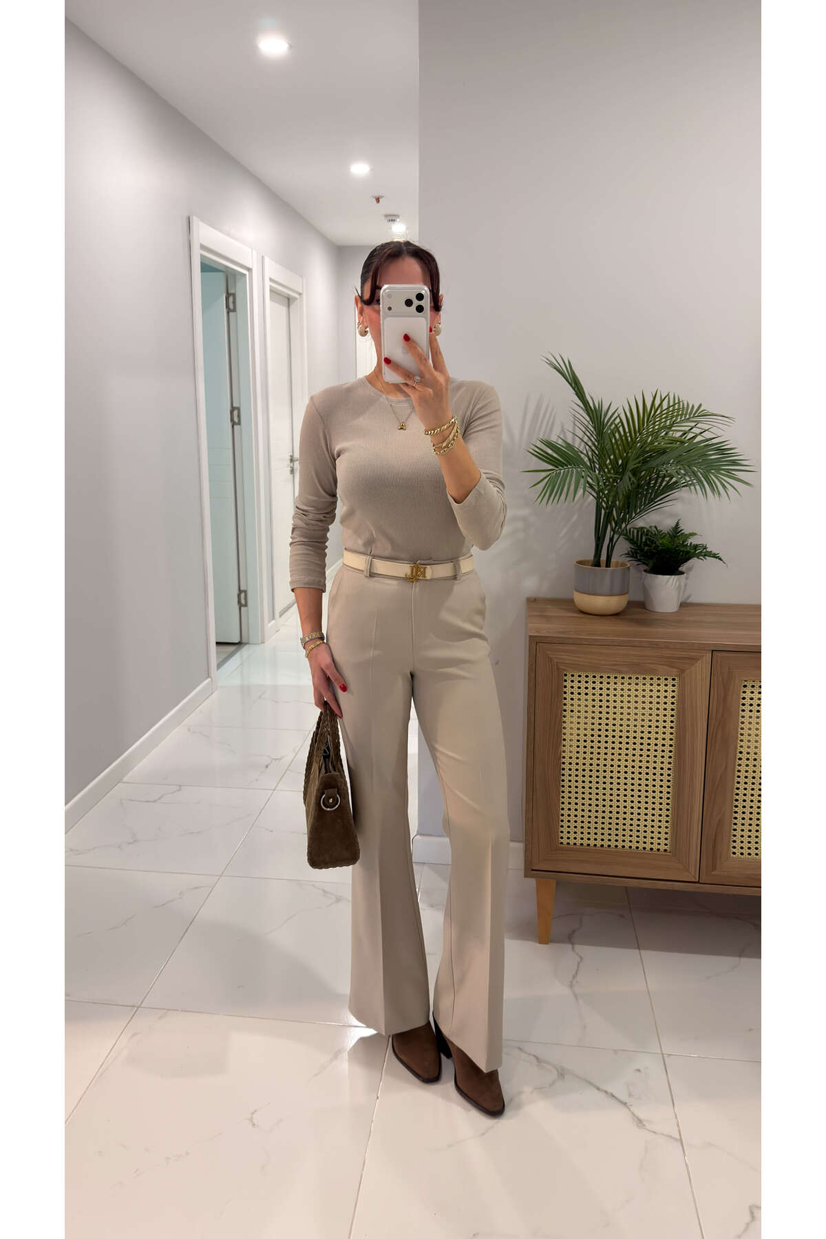 BİRCANÇİL  Terins Bej İspanyol Paça Pantolon - Görsel 3