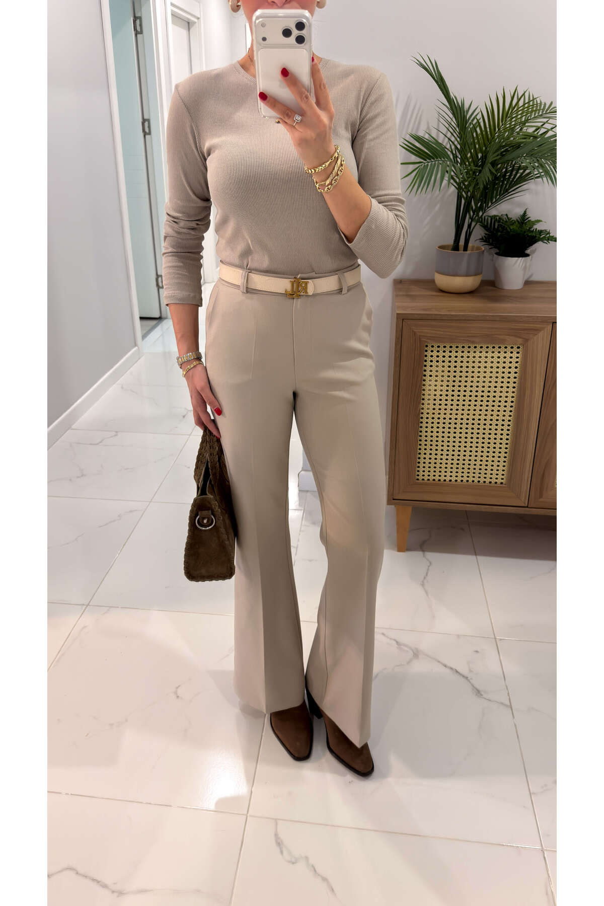 BİRCANÇİL  Terins Bej İspanyol Paça Pantolon - Görsel 2