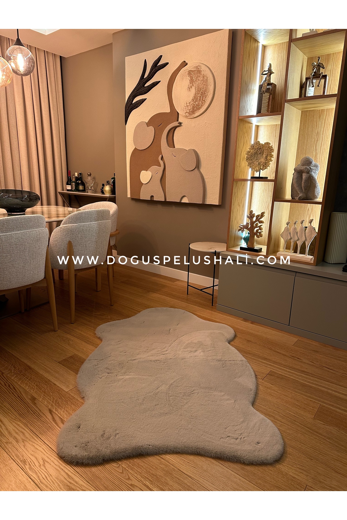 Ultra Soft Beige Soft Textured Plush Rug Single Head Skin