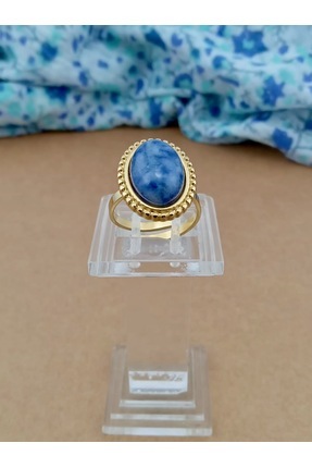 Orelia Takı Lacivert Jade Taşlı Ayarlanabilir Çelik Yüzük