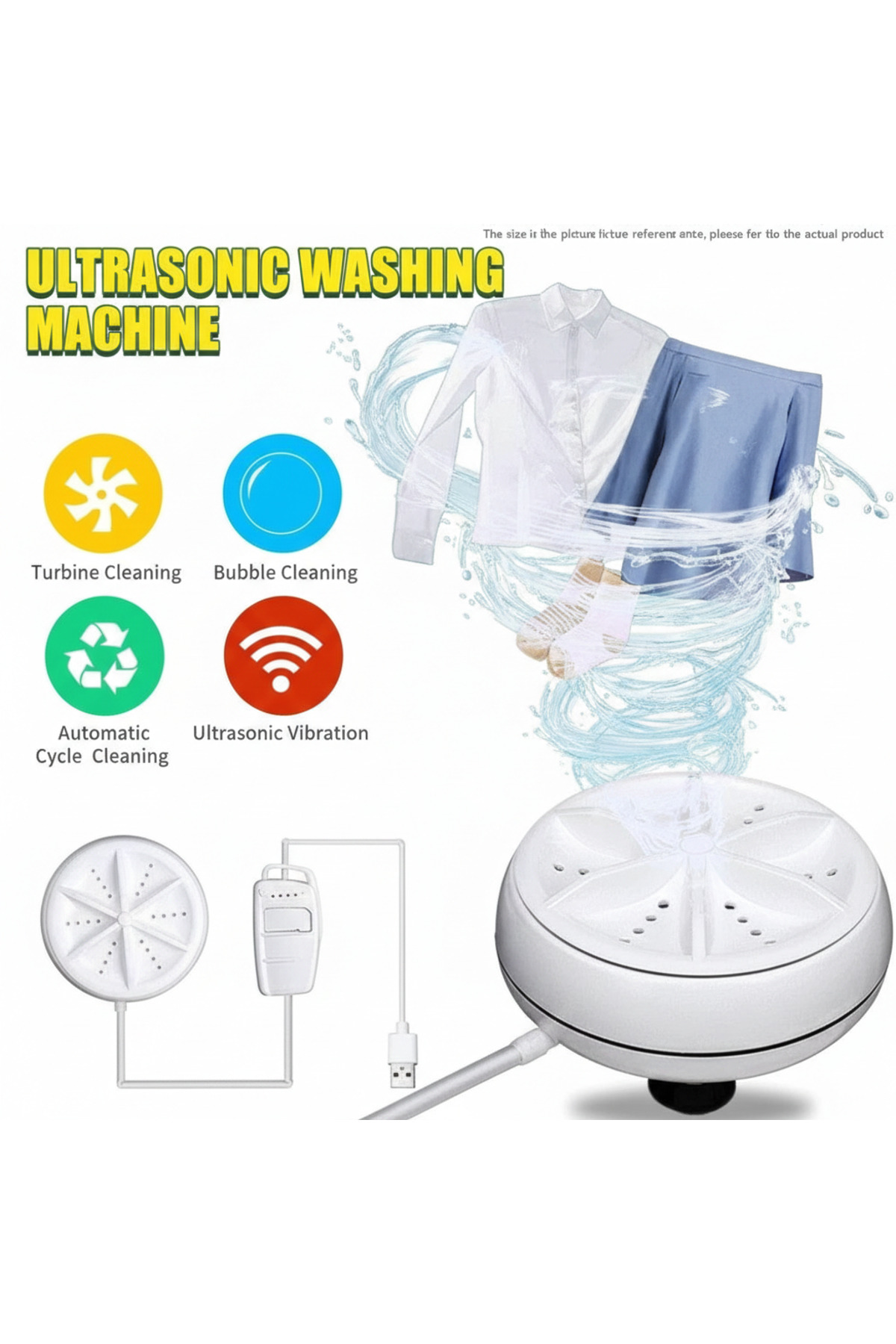 TeknoEser Taşınabilir Ultrasonik Mini Çamaşır Makinesi – USB Girişli Türbinli Yıkama Cihazı