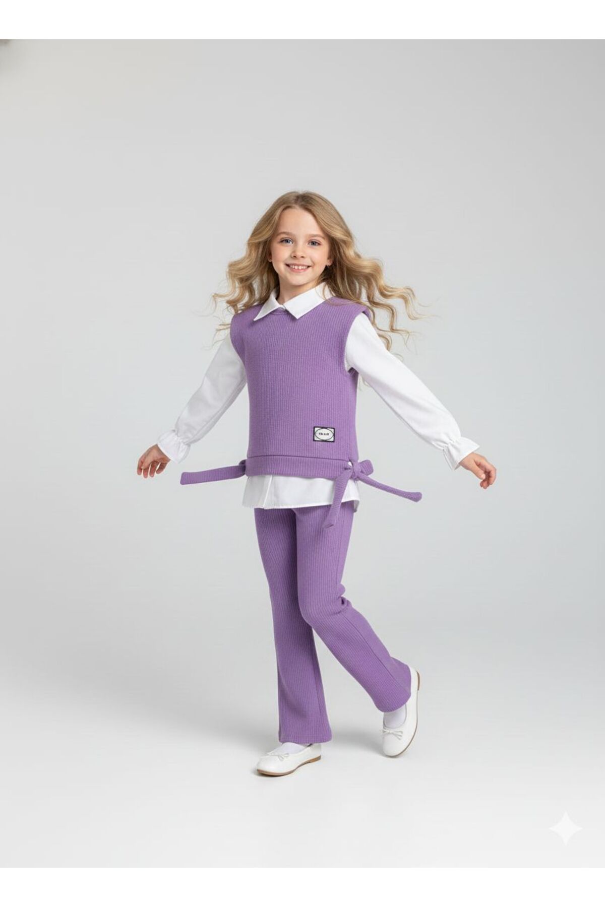 Girl Stylish Casual Vest Pants White Shirt Combination 3pcs Set