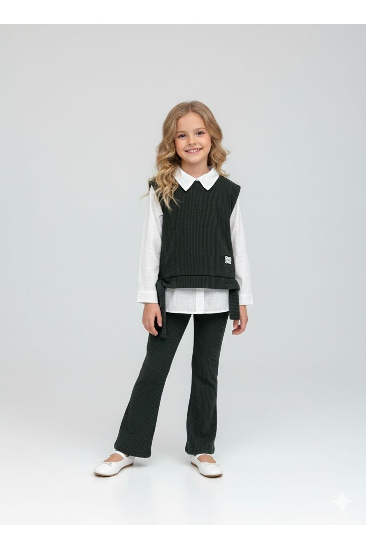 Girl Stylish Casual Vest Pants White Shirt Combination 3pcs Set
