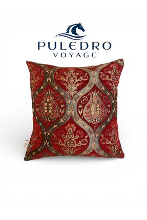 Puledro Dekoratif Kırlent Kılıfı 45x45 cm Saray Motifli Lale Desenli Koltuk Y...