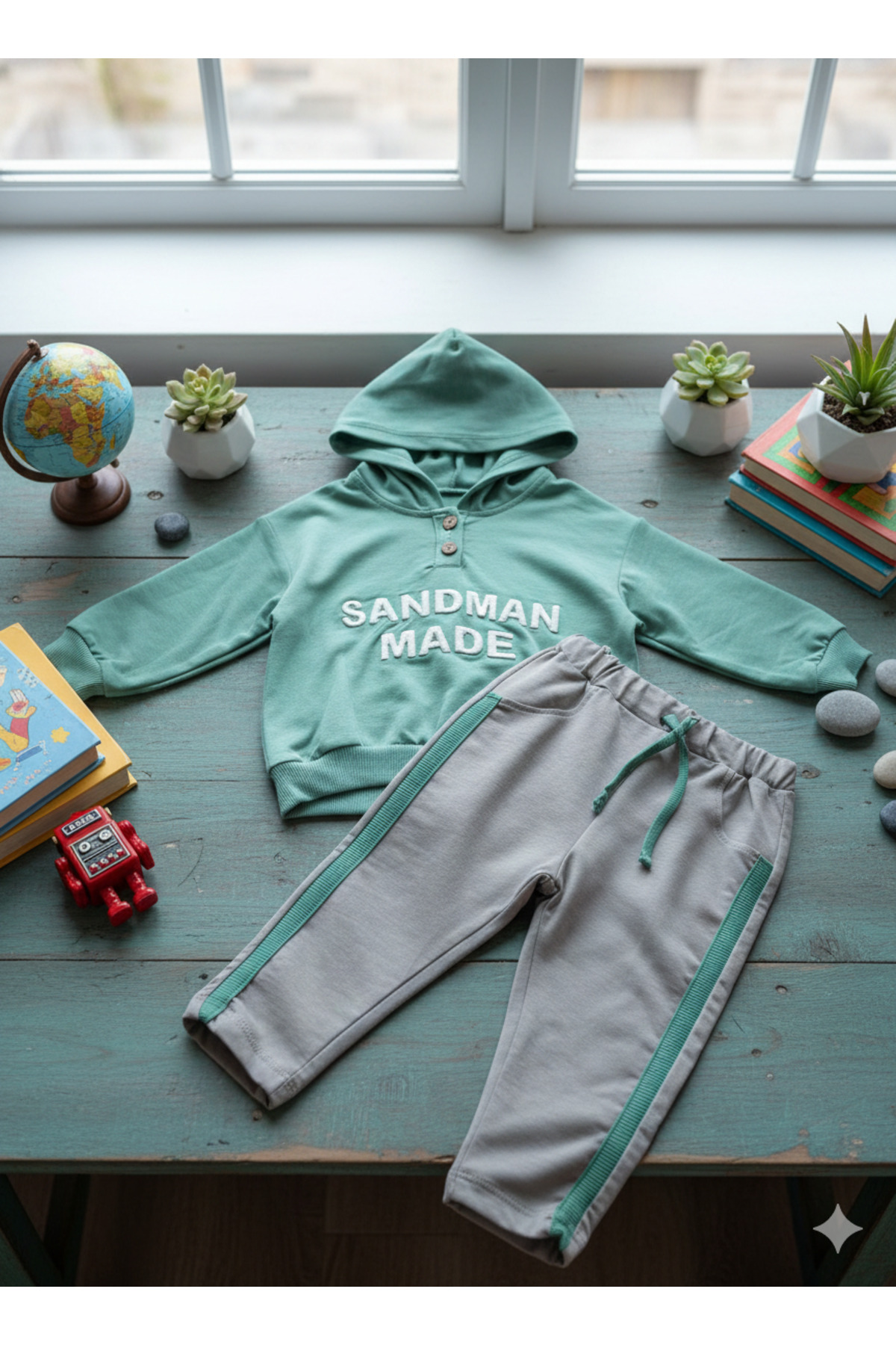 Momivi Kids Erkek Çocuk Kapüşonlu Düğme Detaylı Sweatshirt Yanı Şeritli Eşofman 2'li Takım fotoğrafı 4 (önizleme)