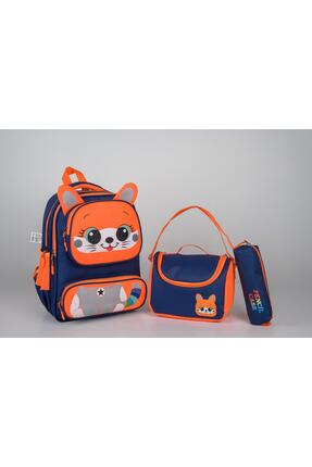 shop İlk okul uyumlu 3'lü set-kedi figürlü ortapedik sırt çantası+beslenme ça...