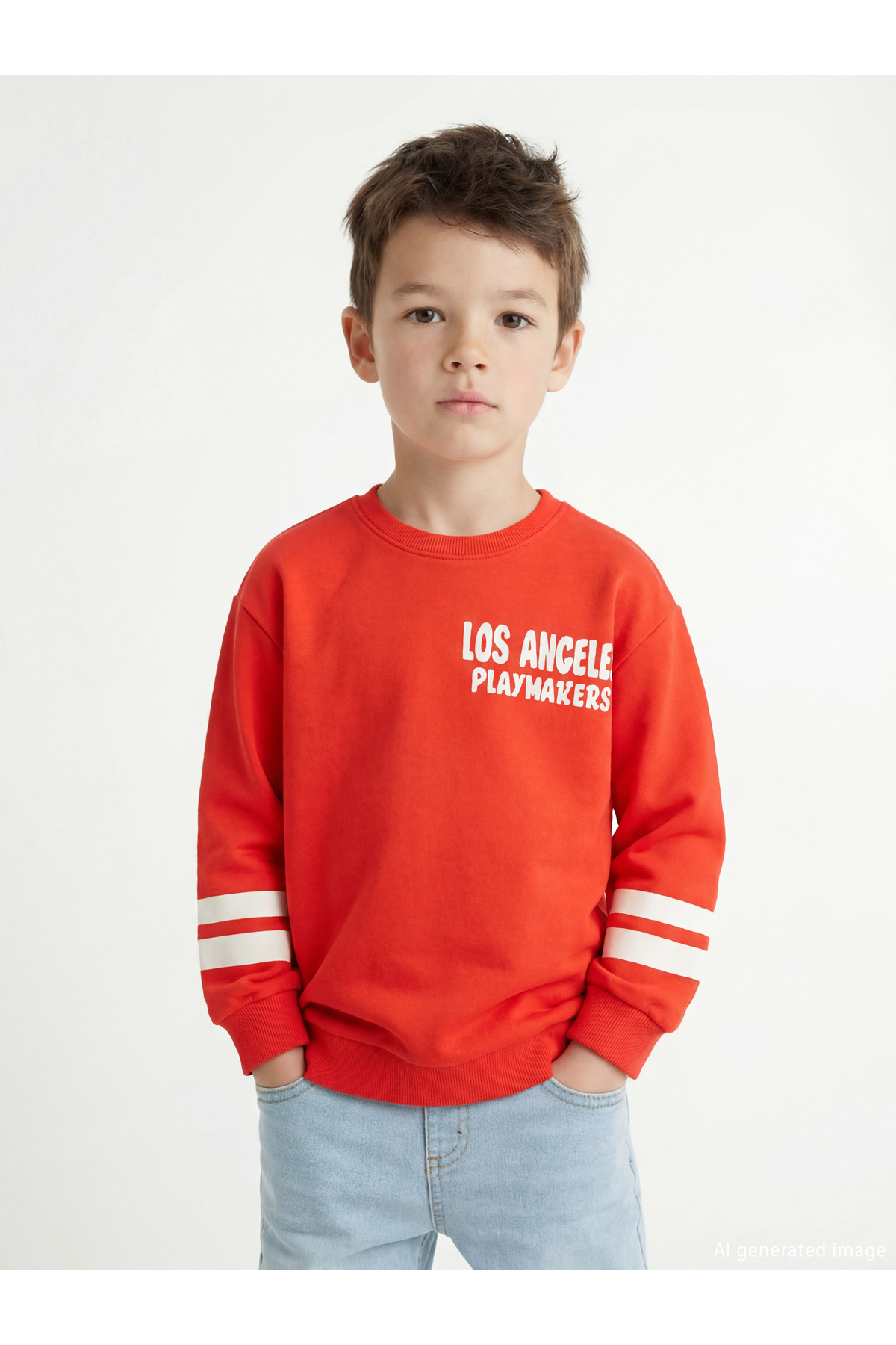 LC Waikiki Nevaa Collection Kırmızı Los Angeles Baskılı Erkek Çocuk Sweatshirt fotoğrafı 3 (önizleme)