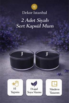 Dekor İstanbul 2 Adet Siyah Sert Kapsül Mum | El Yapımı Doğal Soya Mumu Moder...