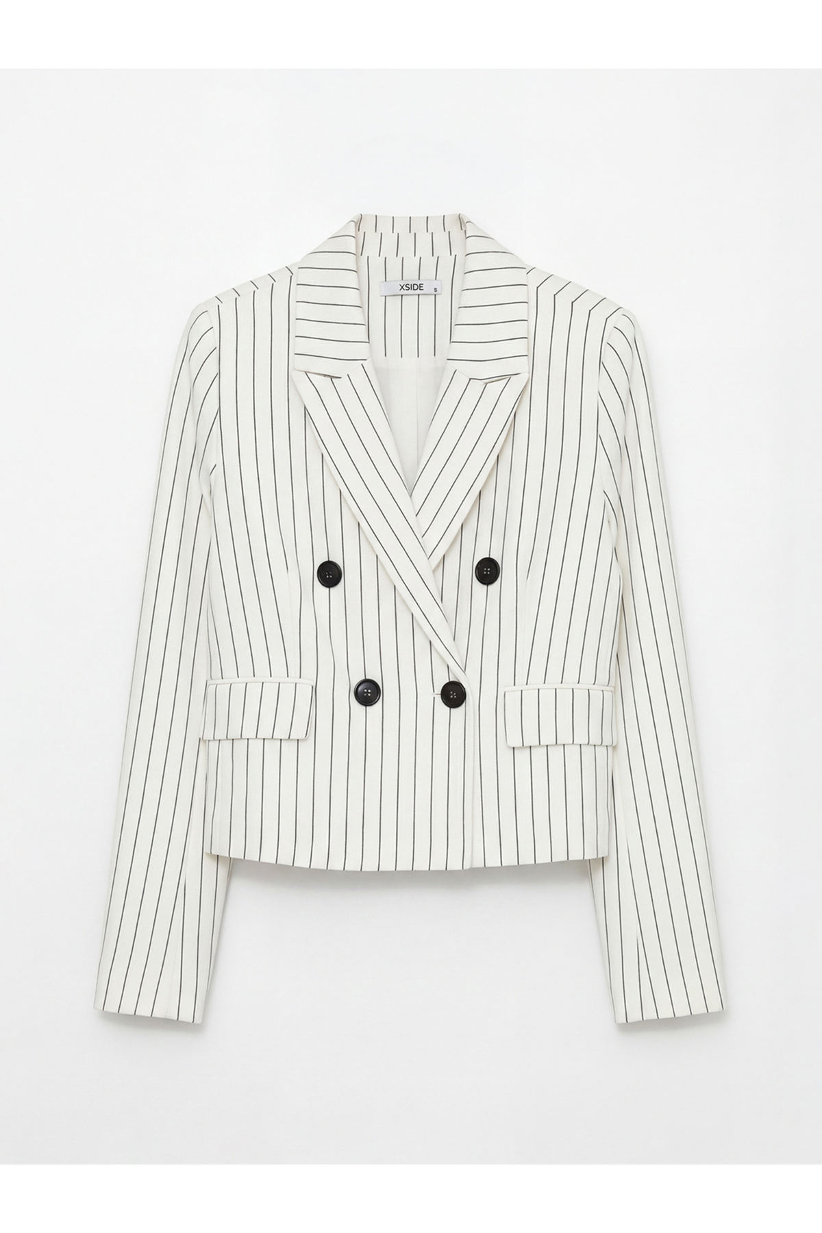 LC Waikiki  ESVAB • Modern & Seçkin Kruvaze Roba Yaka Çizgili Kadın Blazer Ceket - Görsel 7