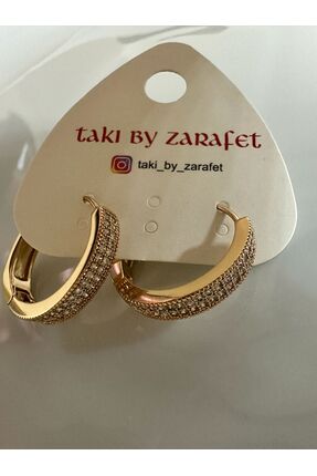 ZARAFET Zirkon Taşlı Gold Halka Küpe – Şık ve Parlak Kadın Küpe