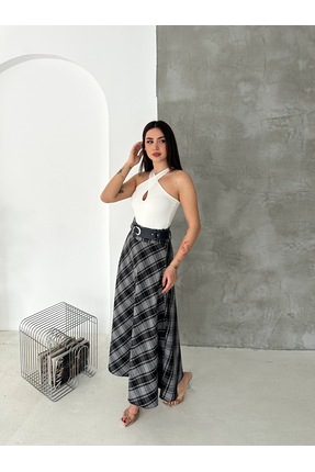 OZIVA KADIN EKOSE DESENLİ YÜKSEK BEL A KESİM UZUN ETEK GÜNLÜK ŞIK TESETTÜRE U...