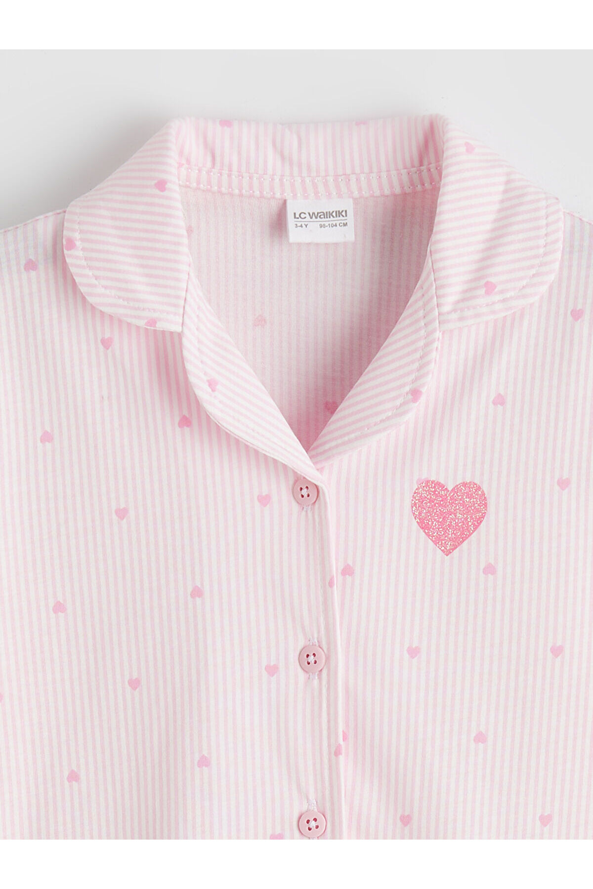 LC Waikiki Esse Collection Pembe Gömlek Yaka Desenli Kız Çocuk Pijama Takım fotoğrafı 3 (önizleme)