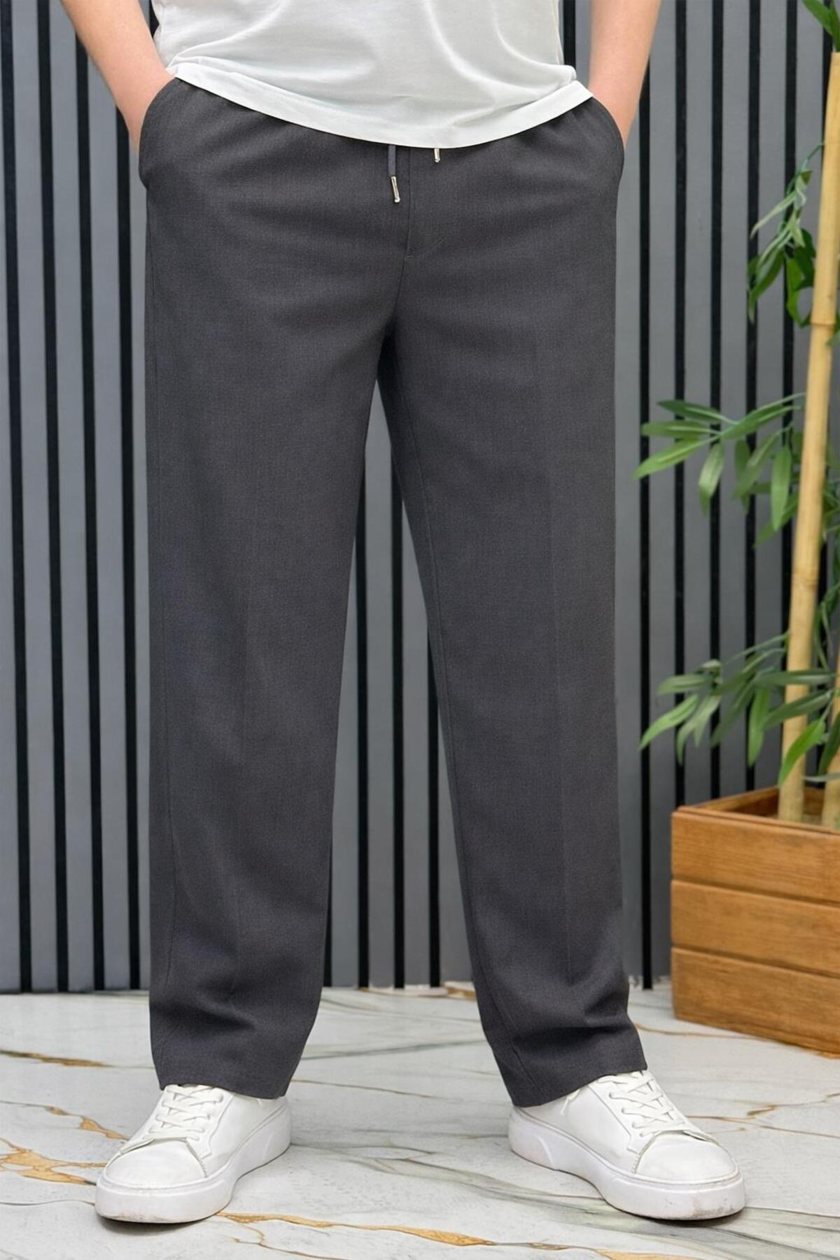 WAFRA  Erkek Yazlık Kumaş Baggy Beli Lastikli Pantolon - Görsel 4