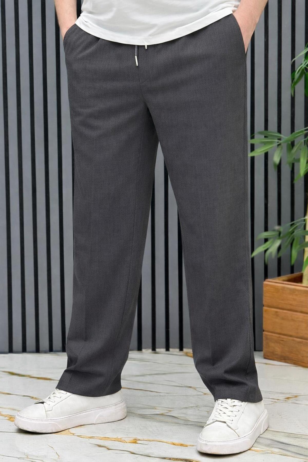 WAFRA  Erkek Yazlık Kumaş Baggy Beli Lastikli Pantolon - Görsel 3