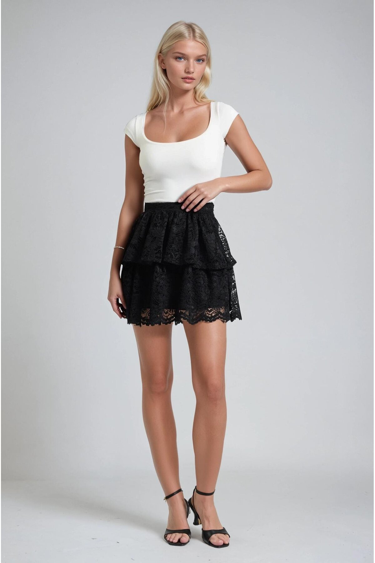 Lijuri  Fırfırlı Kat Kat Dantel Mini Etek 4085 - Görsel 6