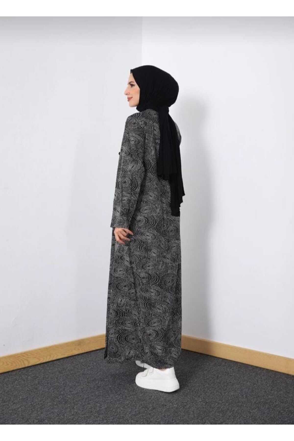 Defkay  Yandan bağlamalı pamuklu kumaş kruvaze kadın namaz elbisesi - Görsel 4