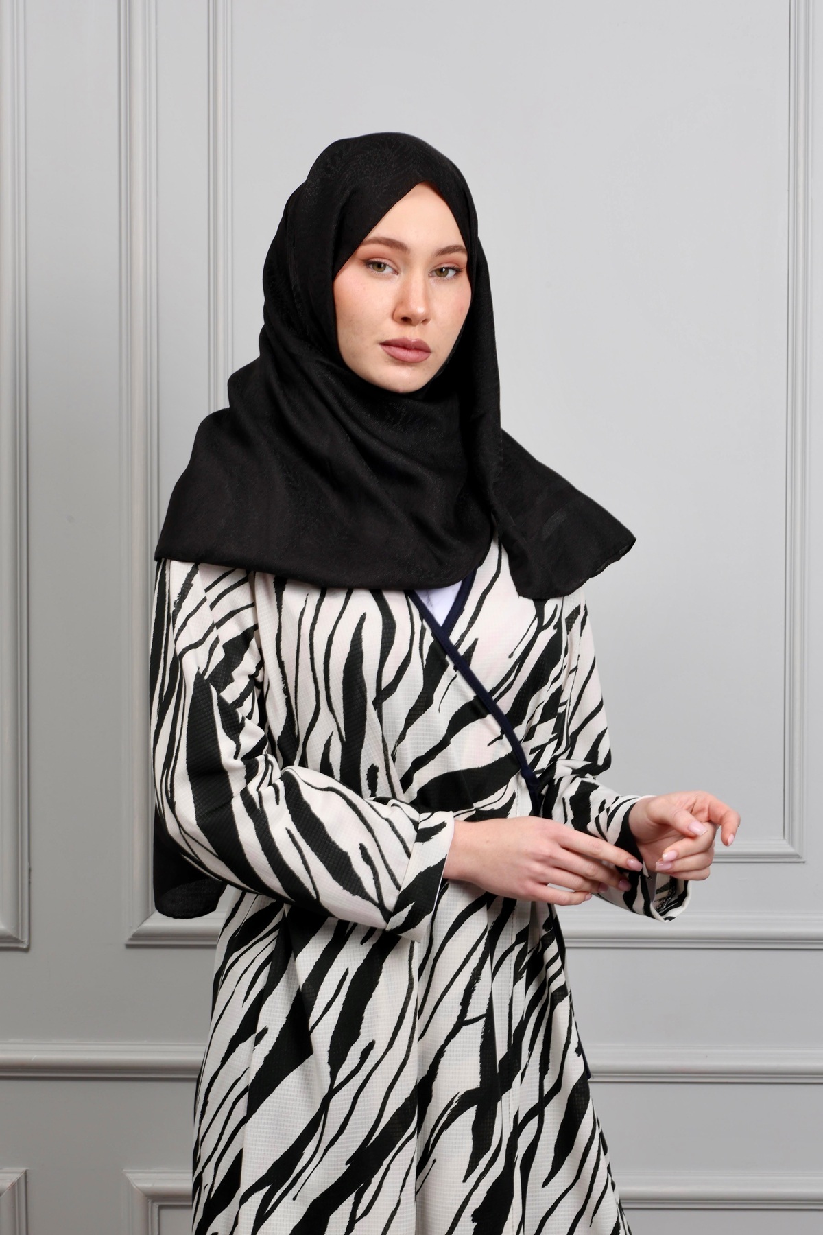 Defkay  Yandan bağlamalı pamuklu kumaş kruvaze kadın namaz elbisesi - Görsel 5