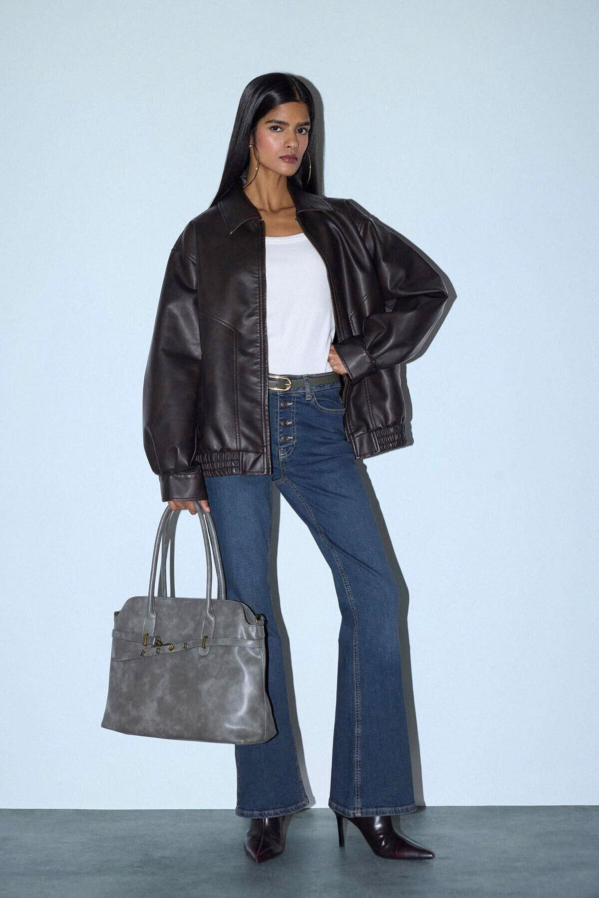 Defacto  Dad Fit Suni Deri Mont G0644AX26SP - Görsel 3