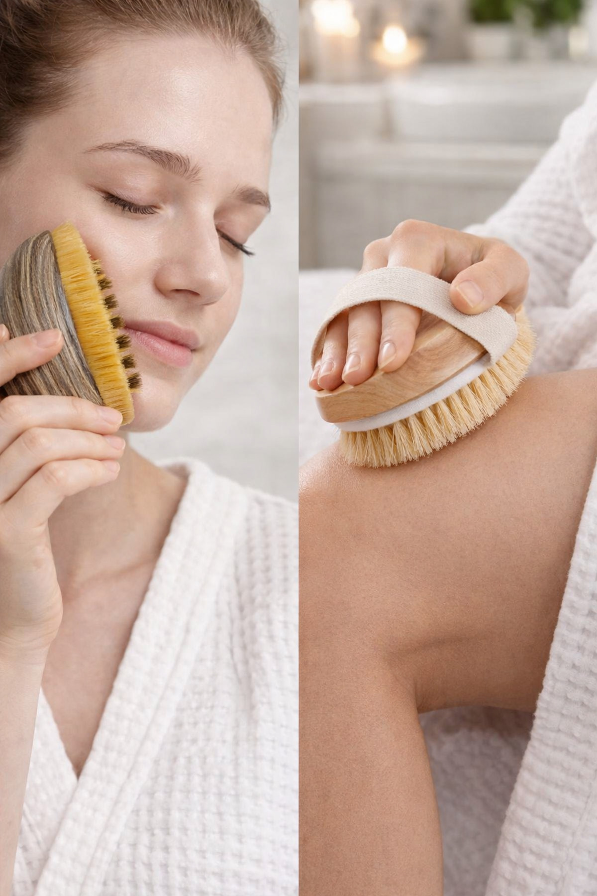 مجموعه ۲ تکه: برس صورت تخلیه لنفاوی چوبی + برس خشک سلولیت موی طبیعی اسب — BSSTRBNDLKD0001 — تصویر 4 از 9