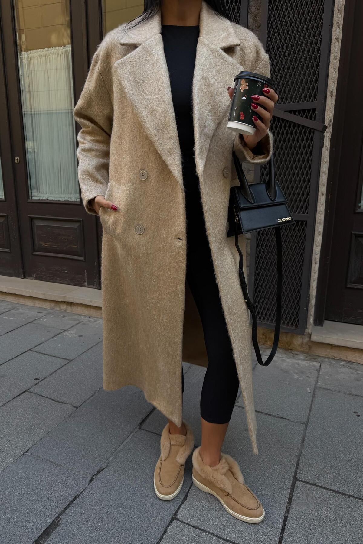 Lijuri  Çift Düğmeli Kaşe Kaban 7132 - Görsel 4