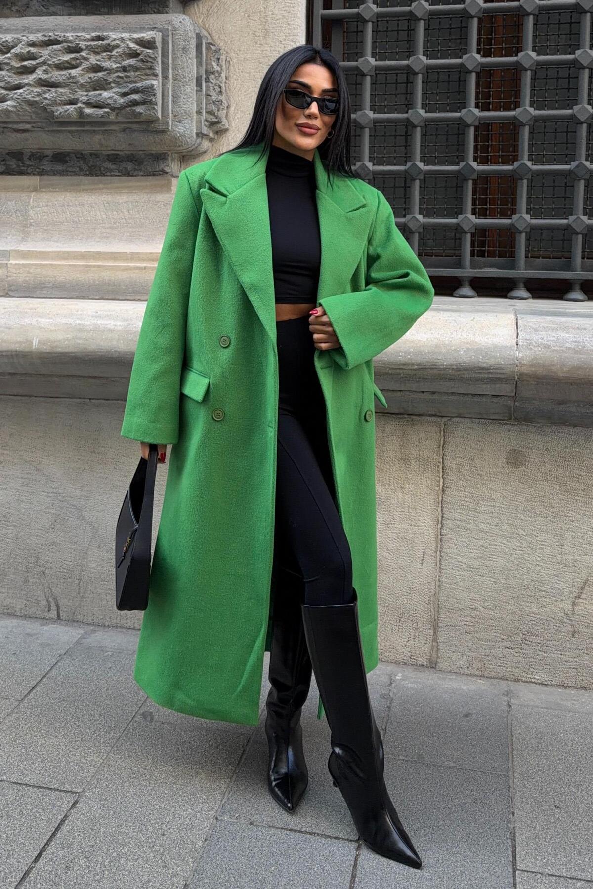 Lijuri  Oversize Kruvaze Uzun Kaşe Kaban 7130