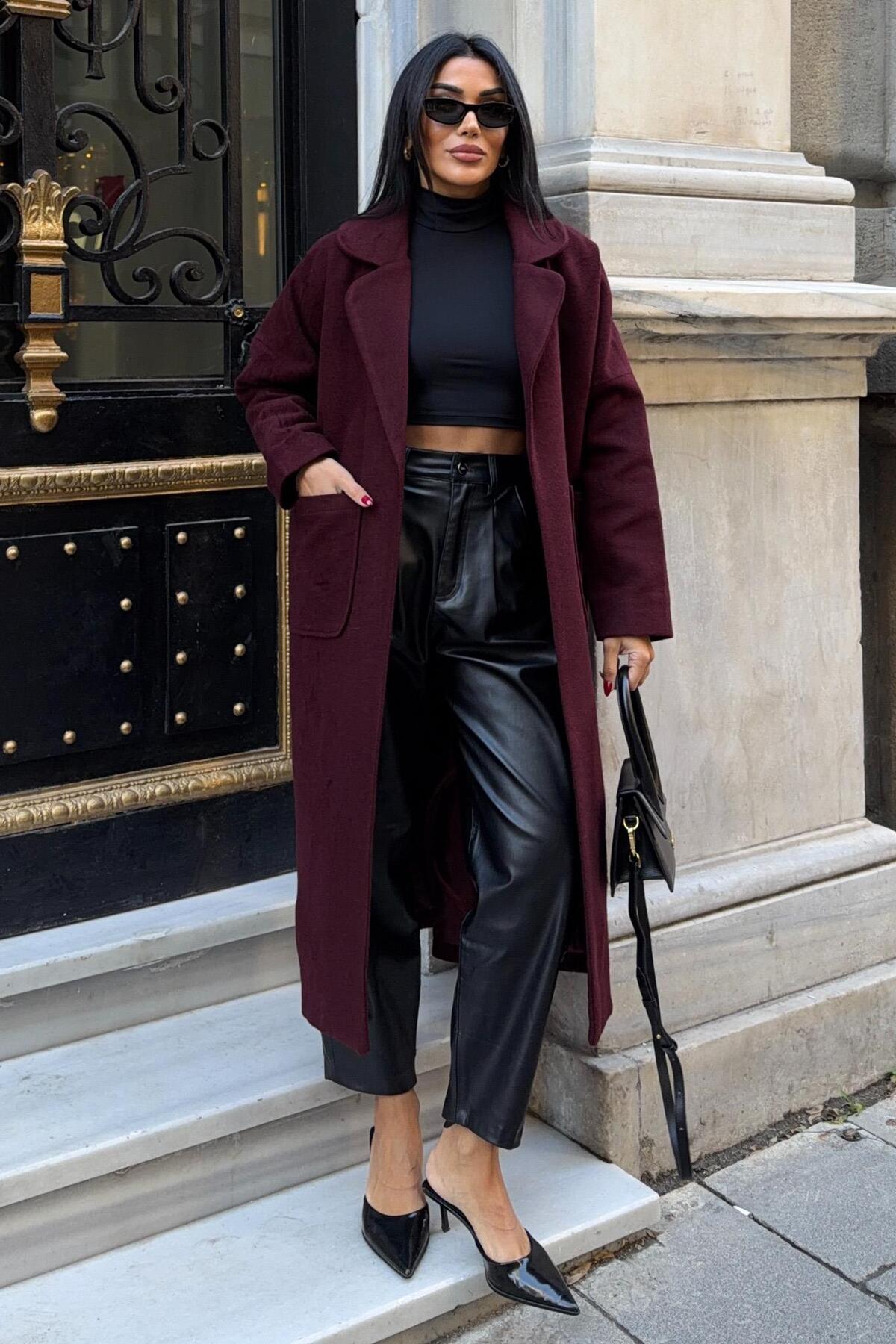 Lijuri  Kuşak Kapamalı Kaşe Kaban 7136 - Görsel 4