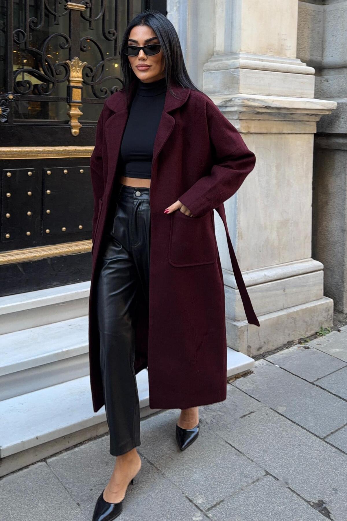 Lijuri  Kuşak Kapamalı Kaşe Kaban 7136 - Görsel 2