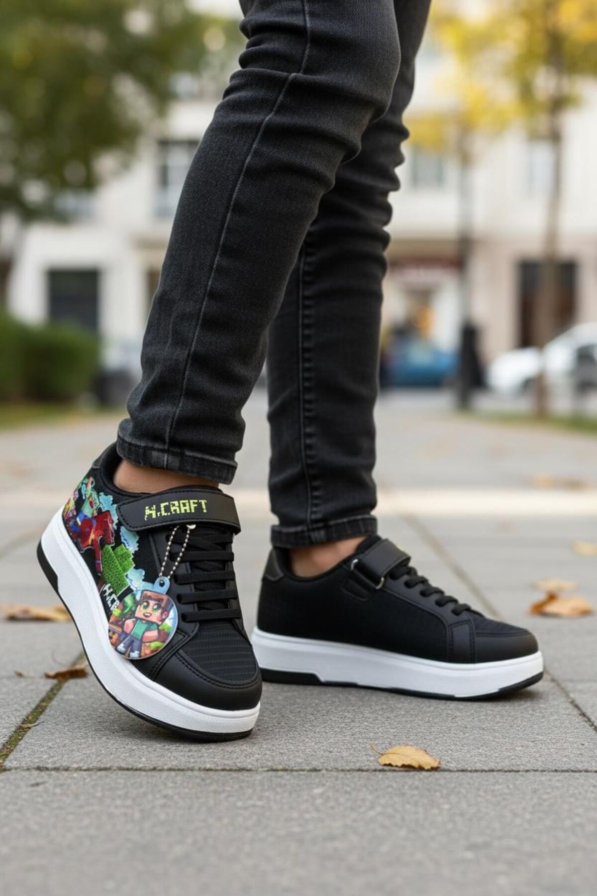Quality sneakers with kid Minecraft character keychain gift