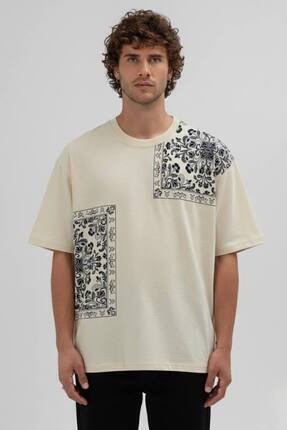 STOCX Erkek Oversize Desenli Patchwork Tişört