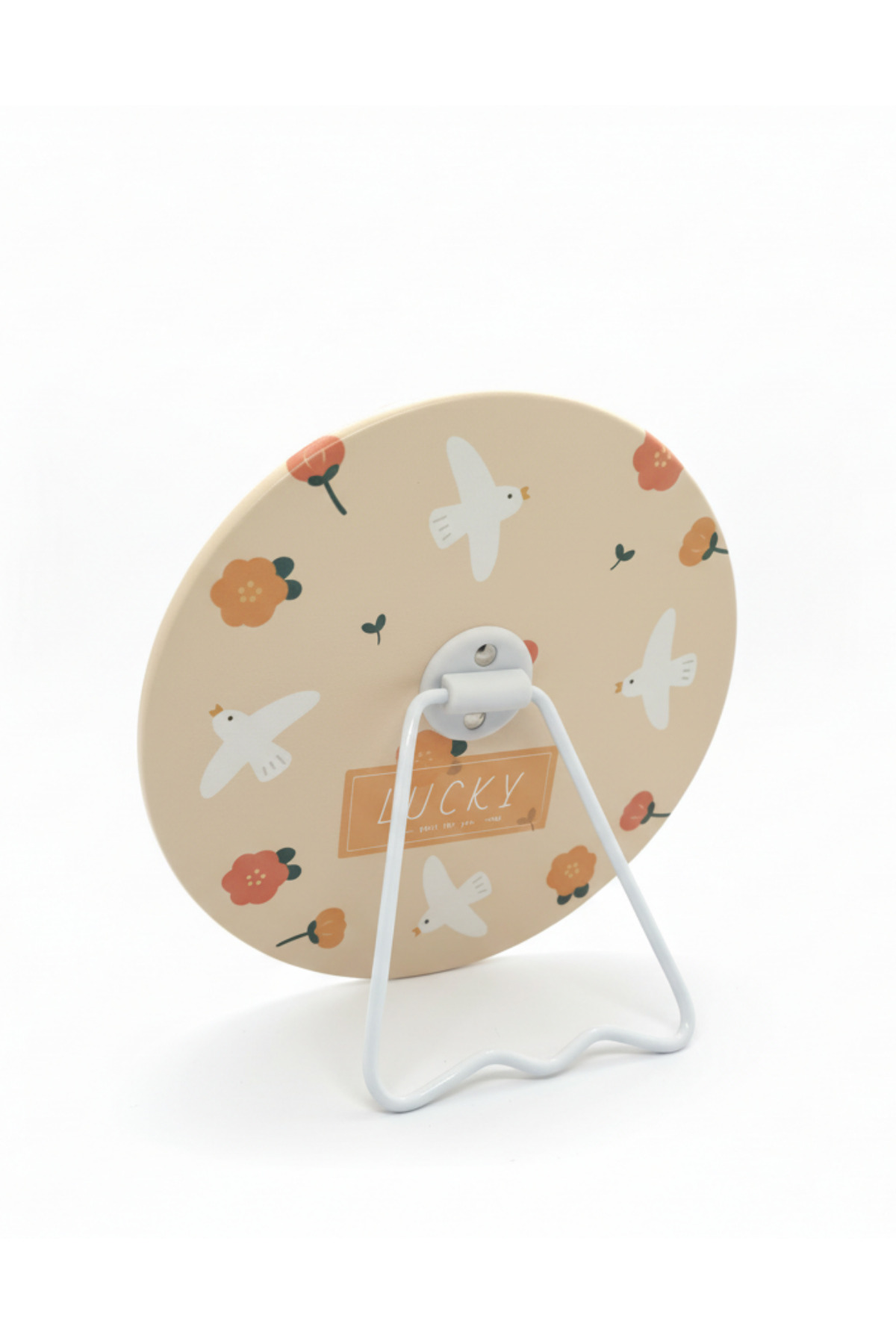 15x15 cm Round Decorative Portable Table Makeup Mirror with Bird and Flower Pattern