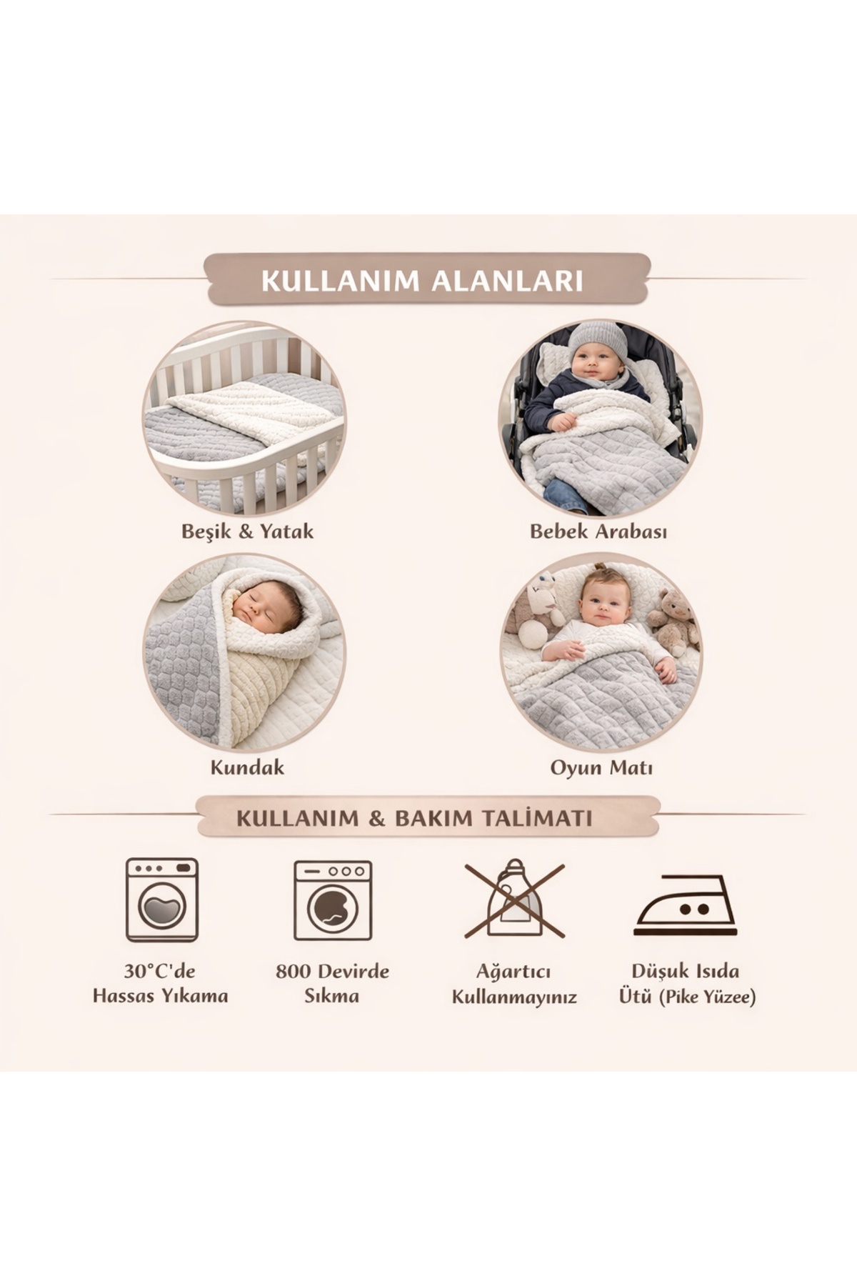 Fulya Tuhafiye Ftbabycollection Kışlık Welsoft İç Yüzeyli Örgü Pike Bebek Battaniyesi 100x110 cm Beyaz fotoğrafı 6 (önizleme)