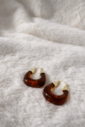 NO BRAND Amber Effect Gold Detay Halka Küpe