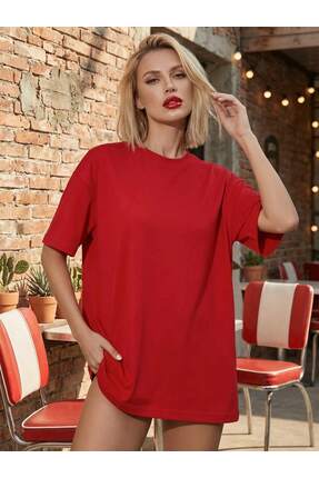 SPORTİVEA %100 PAMUK Oversize Kalıp Kadın T-shirt-Tişört
